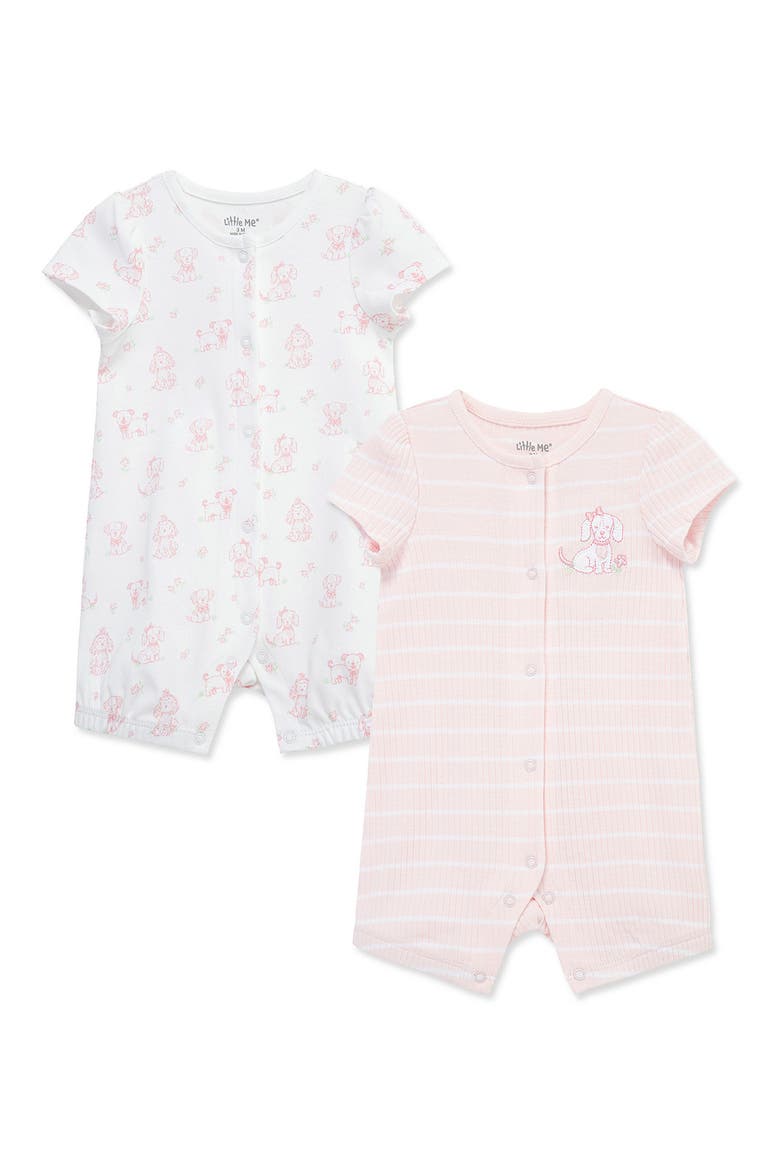 Puppies 2-Pack Organic Cotton Rompers, Main, color, PINK