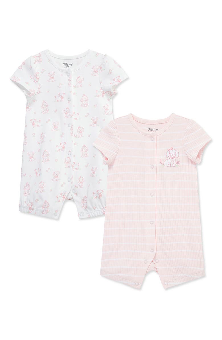 Little Me Puppies 2-Pack Assorted Rompers, Main, color, 