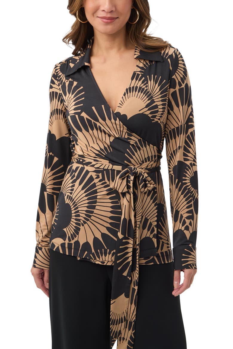 Makeba Printed Jersey Wrap Top, Main, color, Black/Camel