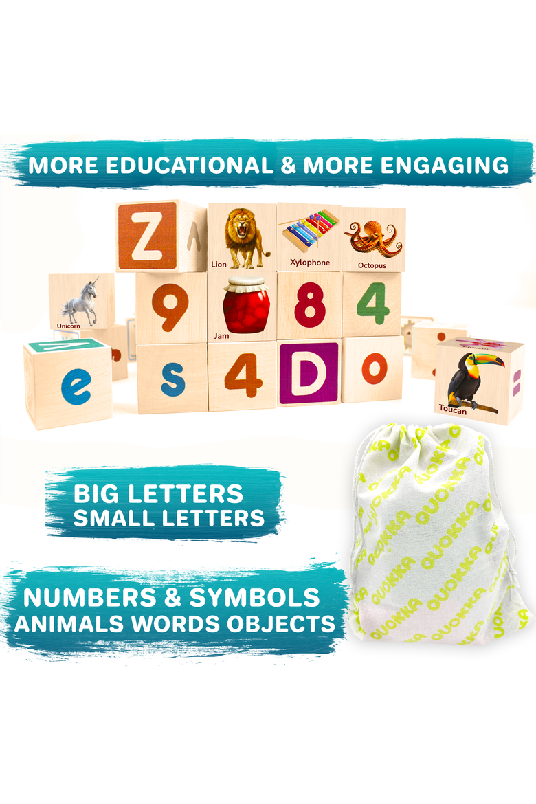 Wooden Alphabet Blocks & Puzzle Board Set, Alternate, color, Realistic