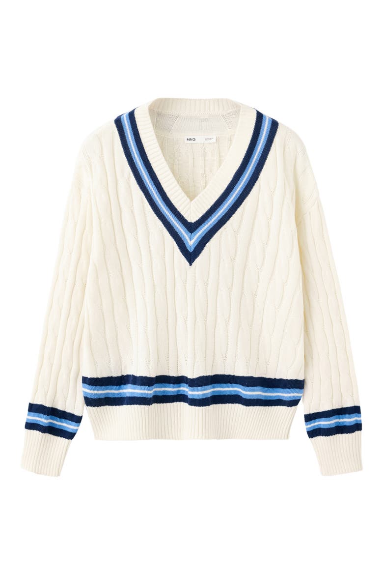 Cable Stitch V-Neck Sweater, Alternate, color, ECRU