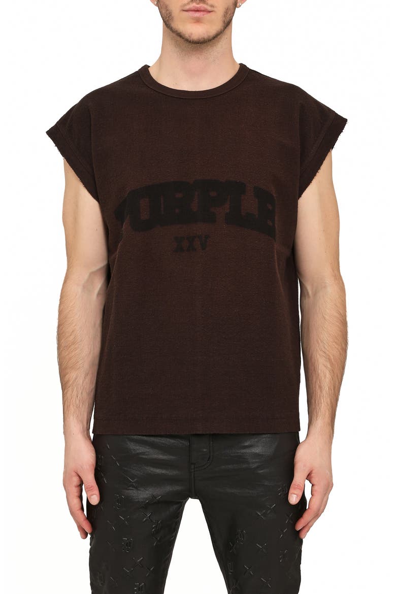 Oversize Textured Cotton Jersey Muscle Tee, Main, color, BROWN
