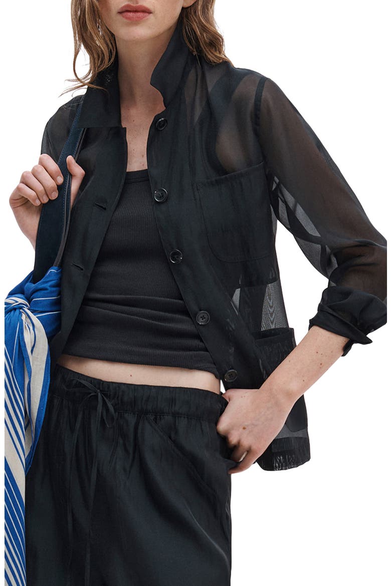 Jolene Organza Chore Jacket, Main, color, BLACK