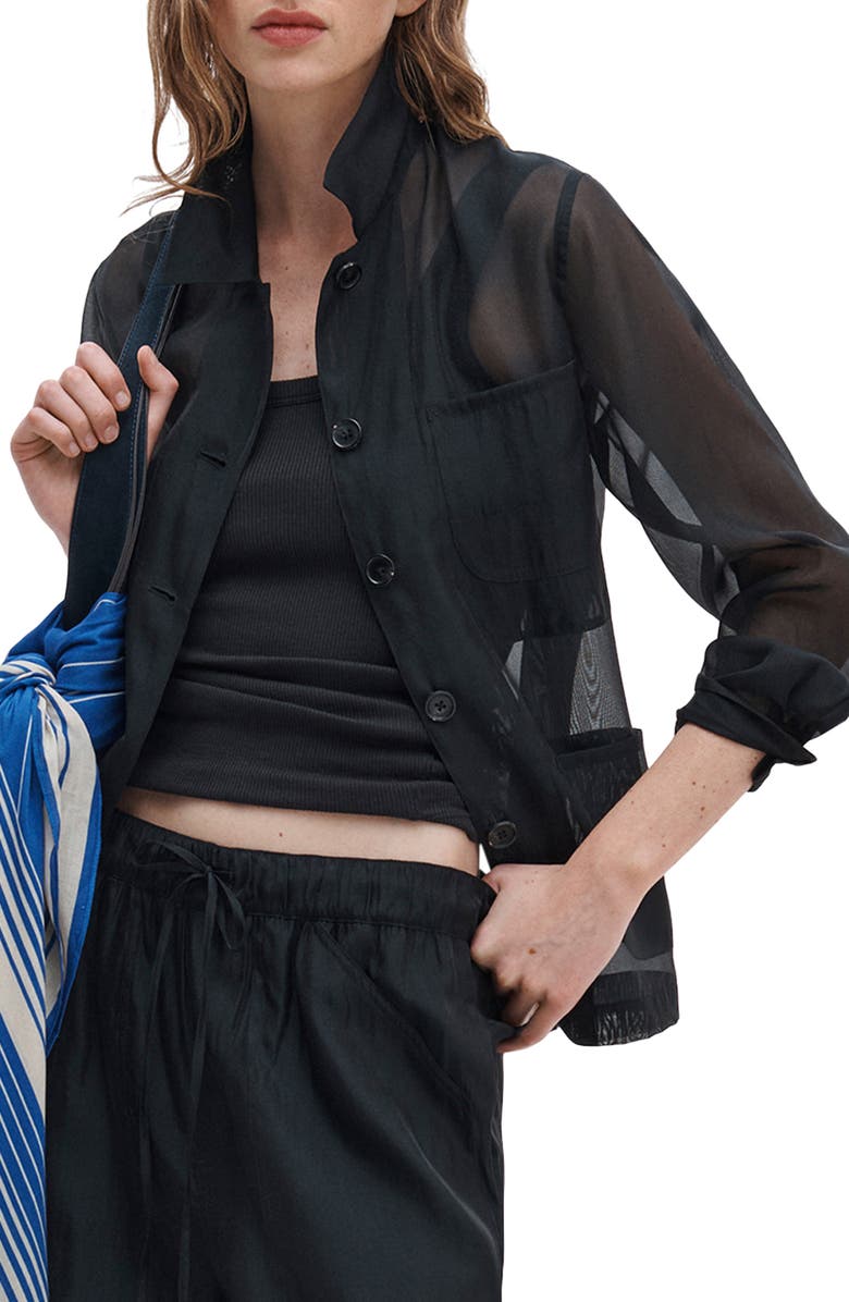 rag & bone Jolene Organza Chore Jacket, Main, color, Black