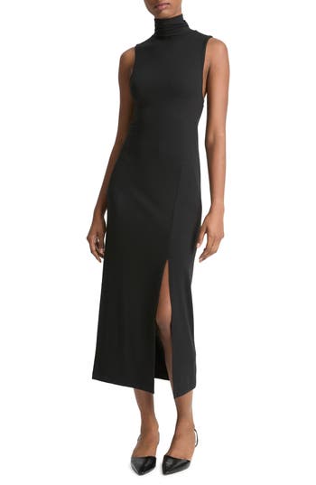 Vince Turtleneck Sleeveless Knit Dress In Black