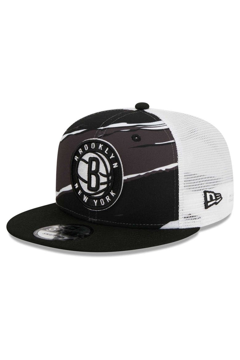 Men's New Era Black/White Brooklyn Nets Tear Trucker 9FIFTY Adjustable Hat, Alternate, color, Black