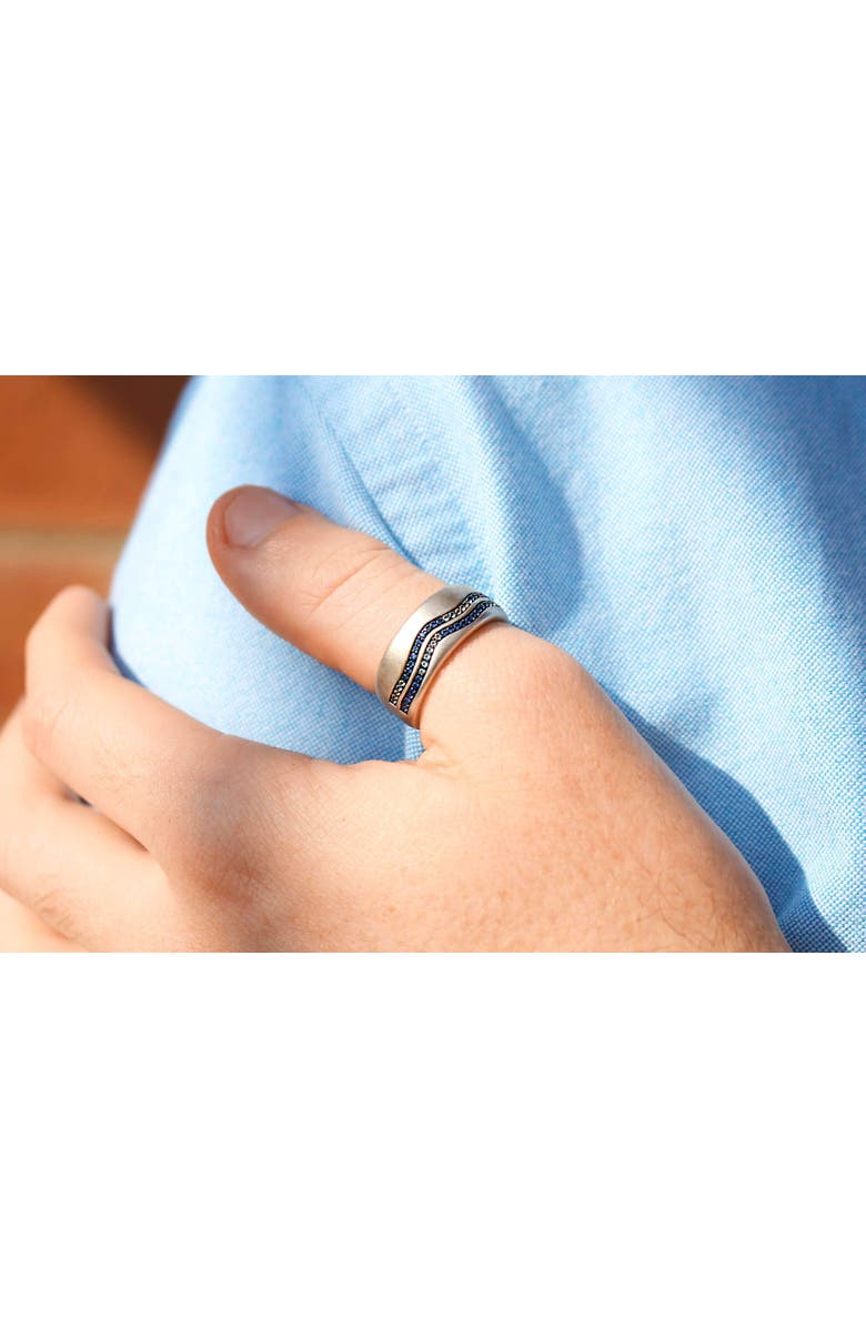 LuvMyJewelry Lifes A Beach Blue Sapphire & Topaz Silver Band Men Ring, Alternate, color, Silver