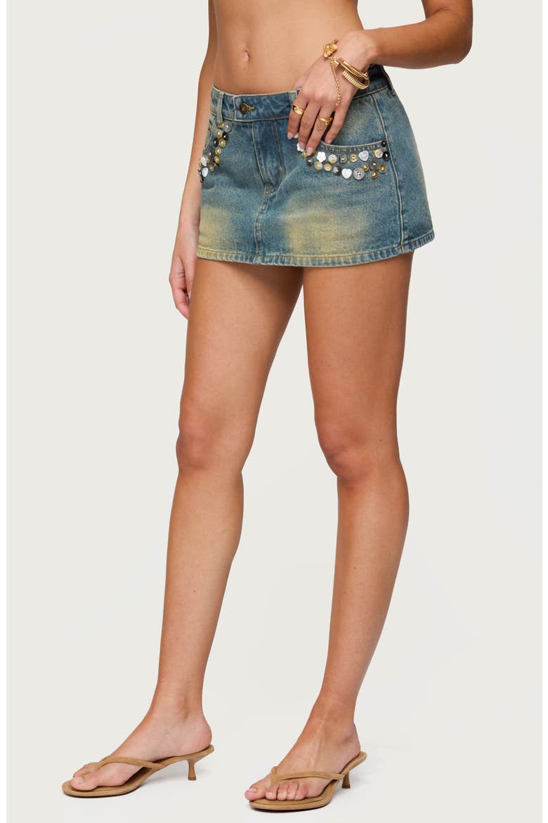 Mixed Buttons Denim Miniskort, Alternate, color, BLUE-WASHED