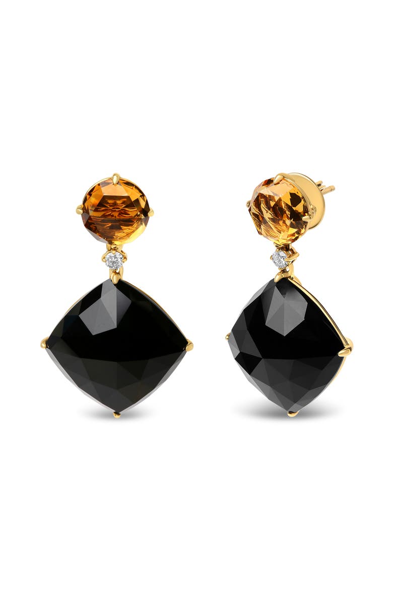 18K Yellow Gold 1/5 Cttw Diamond with Citrine & Black Onyx Gemstone Dangle Earring, Alternate, color, Yellow