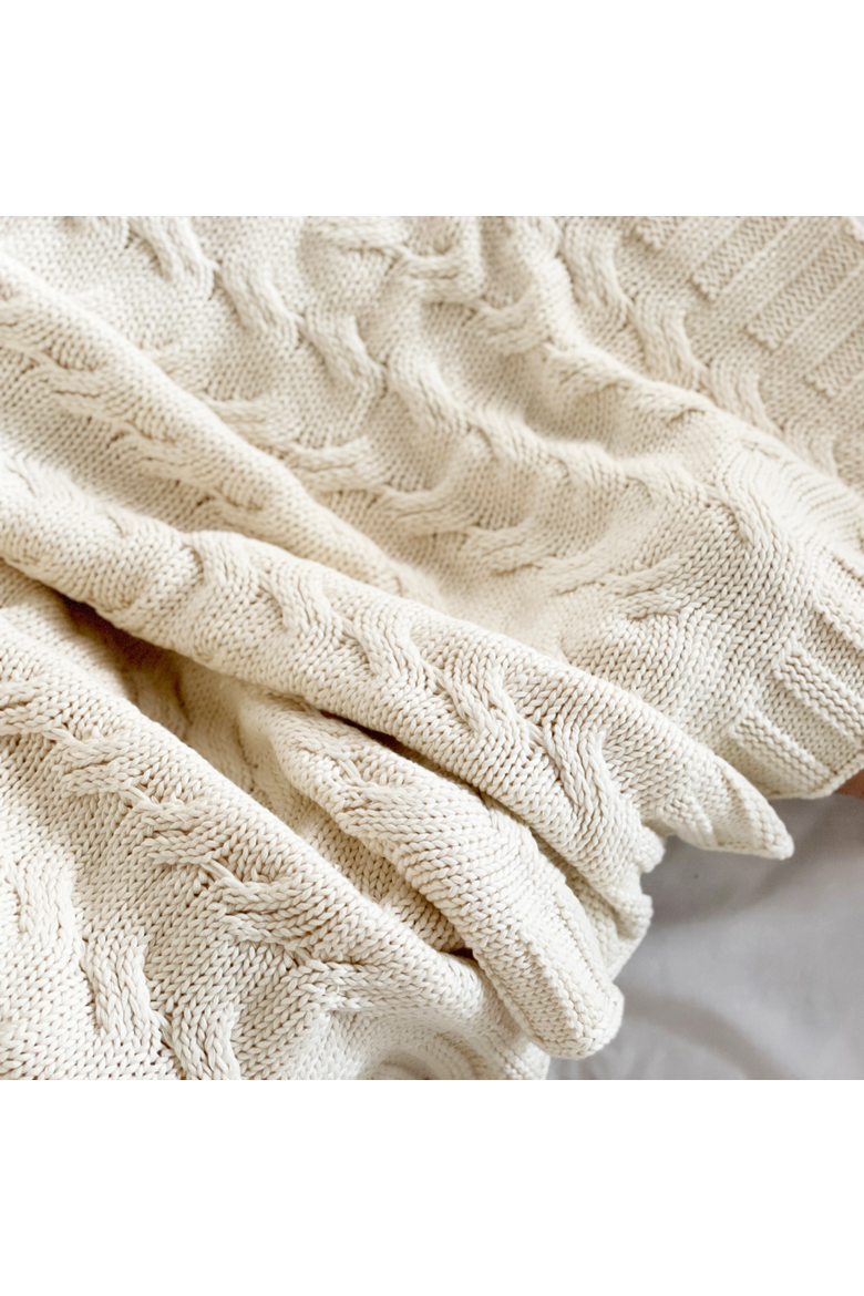 Chunky Cable Organic Cotton Throw Blanket, Alternate, color, Natural