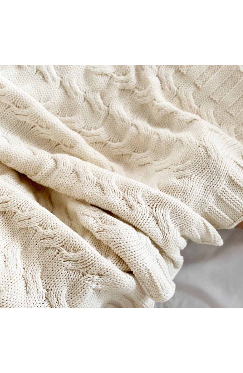 Pink Lemonade Chunky Cable Organic Cotton Throw Blanket, Alternate, color, Natural