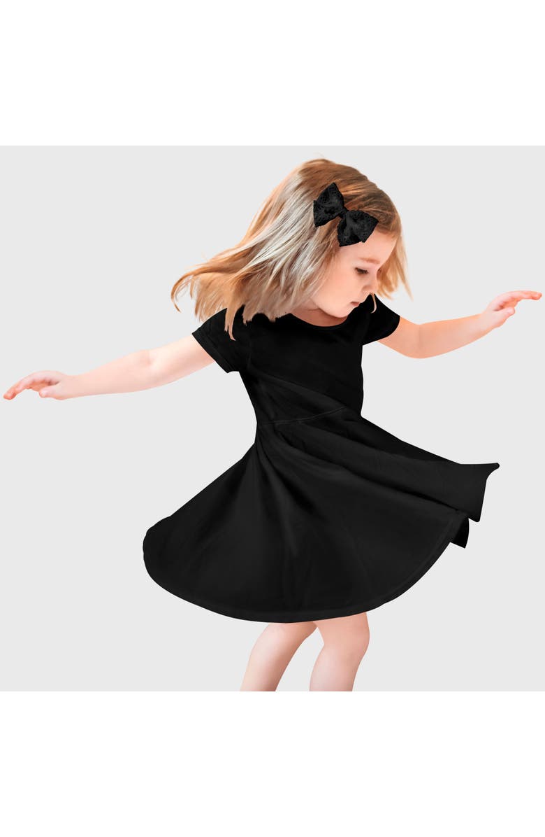 CITY THREADS Girls Jersey Short SleeveTwirly Skater Dress, Main, color, Black