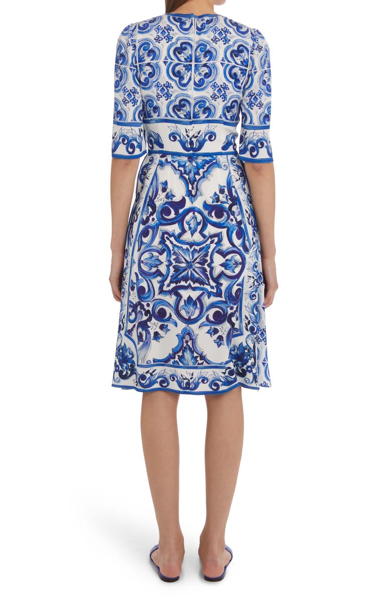 Dolce&Gabbana Majolica Stretch Silk Charmeuse Dress, Alternate, color, 