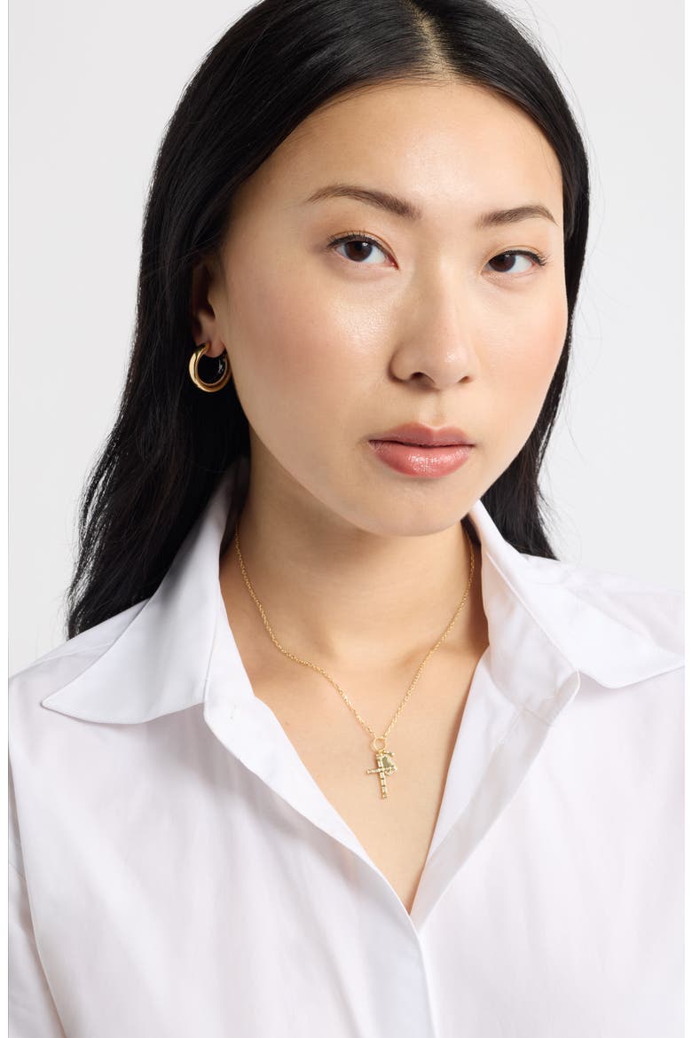 Gift Boxed Cubic Zirconia Cross Pendant Necklace, Alternate, color, CLEAR- GOLD
