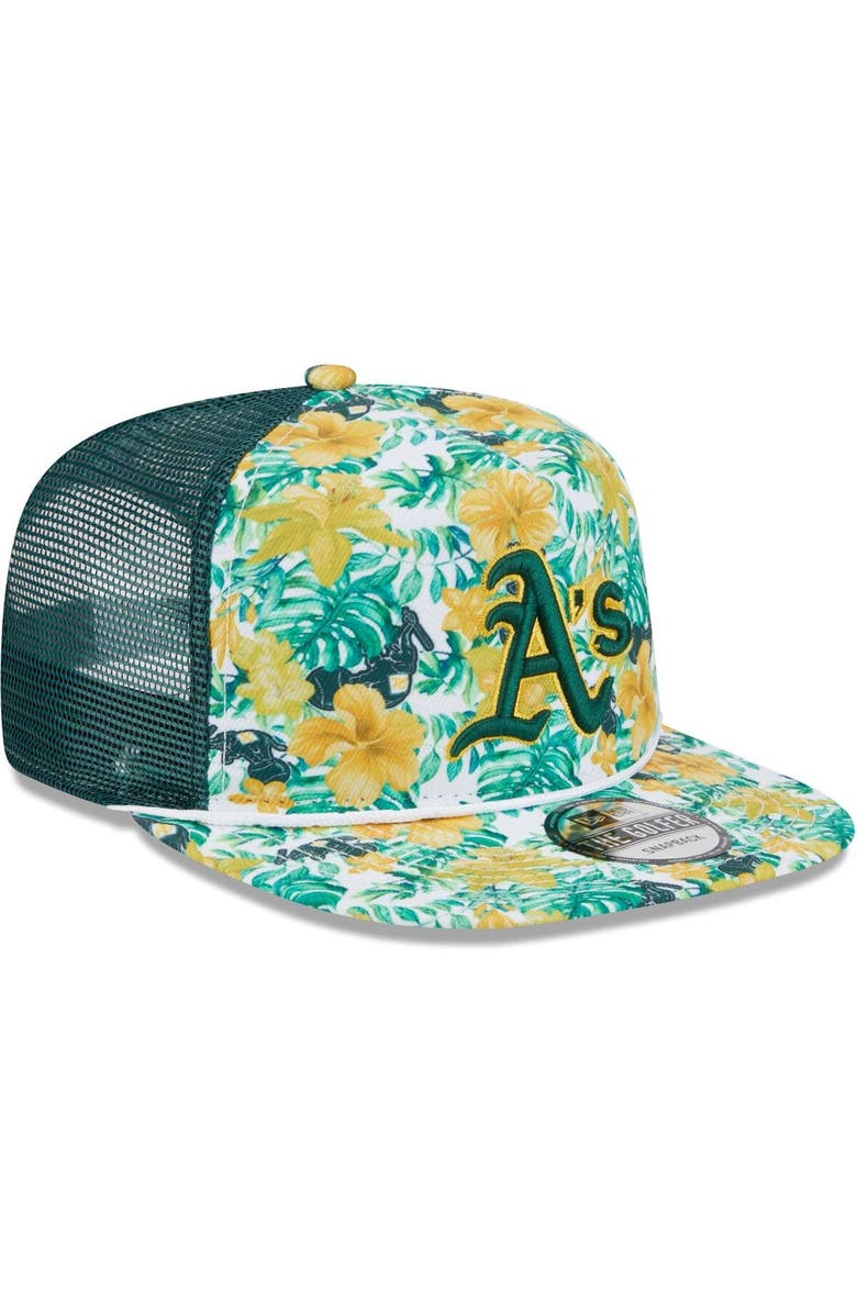 New Era Men's New Era Oakland Athletics Tropic Floral Golfer Lightly Structured Snapback Hat, Alternate, color, Green