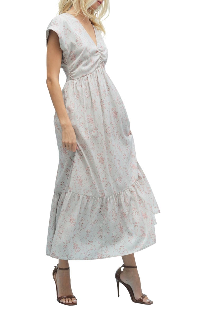 Floral Cinched Midi Dress, Alternate, color, CLOUD/ ROSE