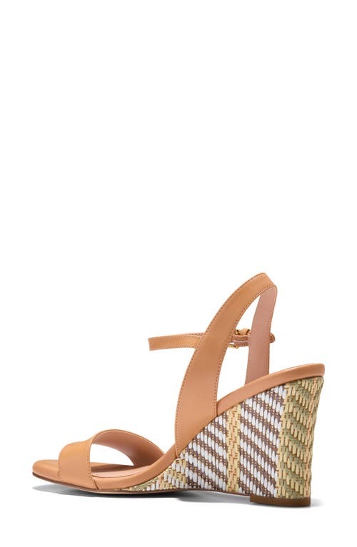 Cole Haan Josie Wedge Sandal In Biscuit Leather/stripe Raffia