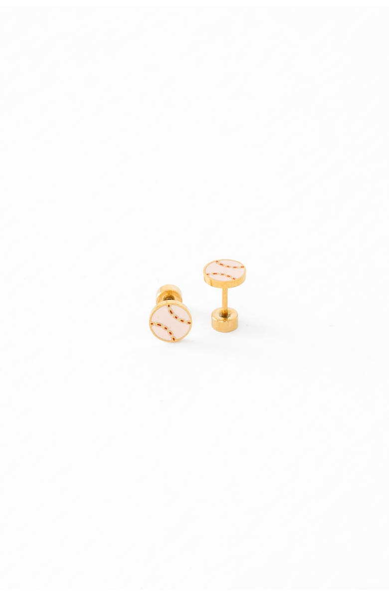 Pip Pop Baseball Stud Earrings, Main, color, White