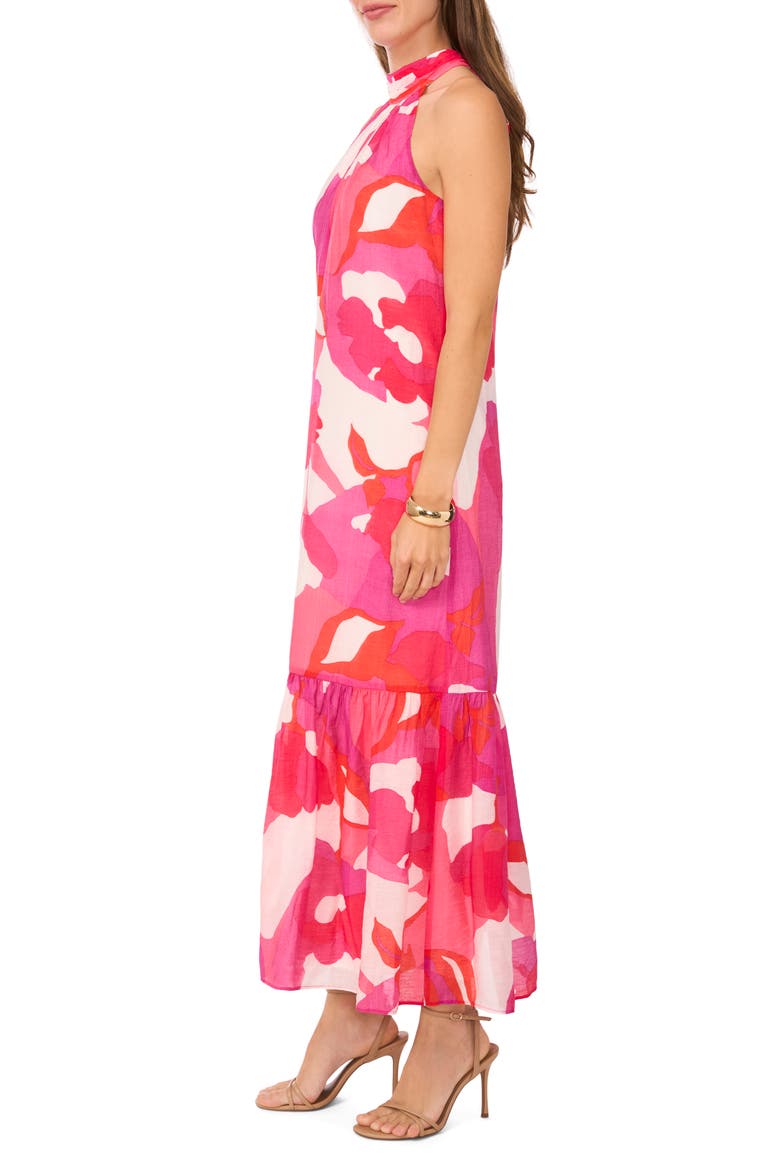Floral Print Ruffle Hem Sleeveless Maxi Dress, Alternate, color, NEW IVORY/ PINK