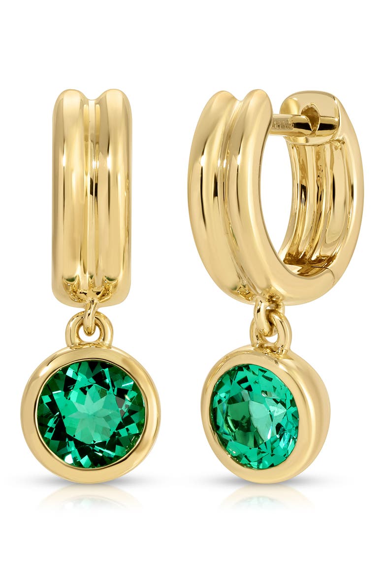 14k Gold Lab Grown Emerald Bezel Set Huggie Hoop Earrings, Main, color, 14K YELLOW GOLD