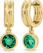 EF Collection 14k Gold Lab Grown Emerald Bezel Set Huggie Hoop Earrings