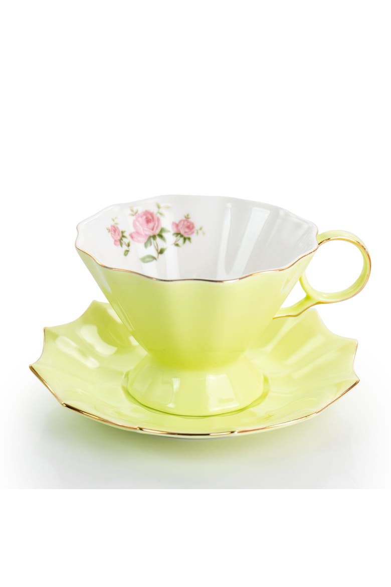 12 Piece Fine Ceramic Scalloped Cups with Saucers, Alternate, color, White