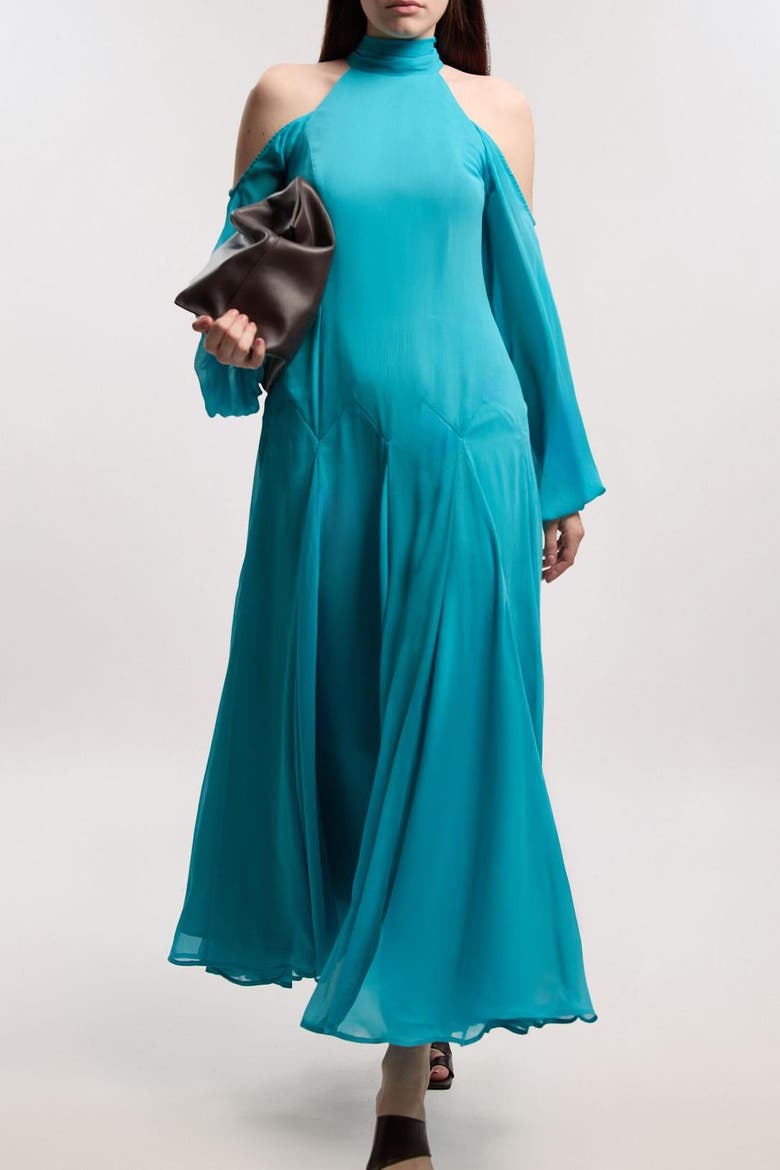 Cold Shoulder Maxi Dress, Alternate, color, Aqua