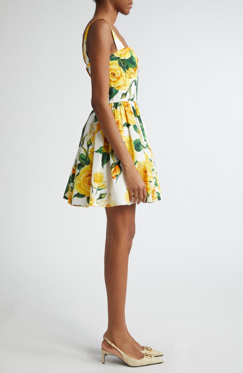 Dolce&Gabbana Rose Print Corset Bodice Minidress, Alternate, color, Ha3vorose Gialle Fdo Bco