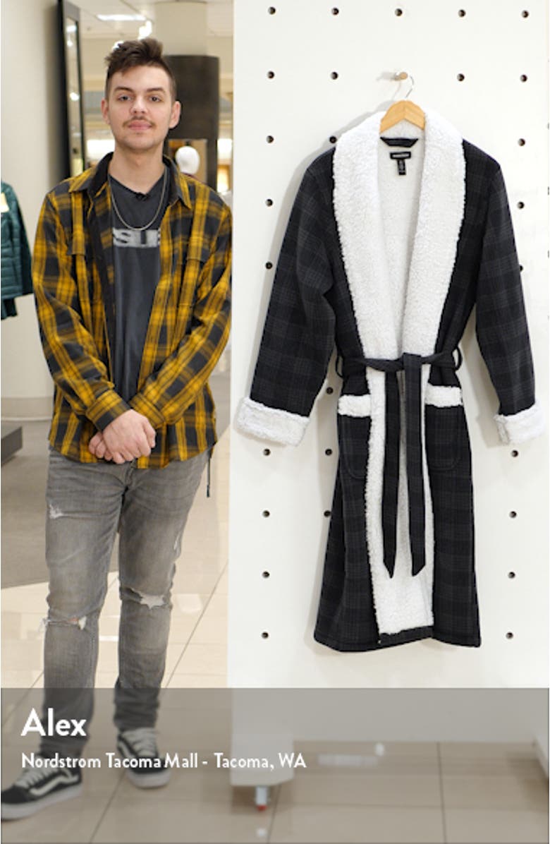 Plaid Fleece Robe with Faux Shearling Lining, sales video thumbnail
