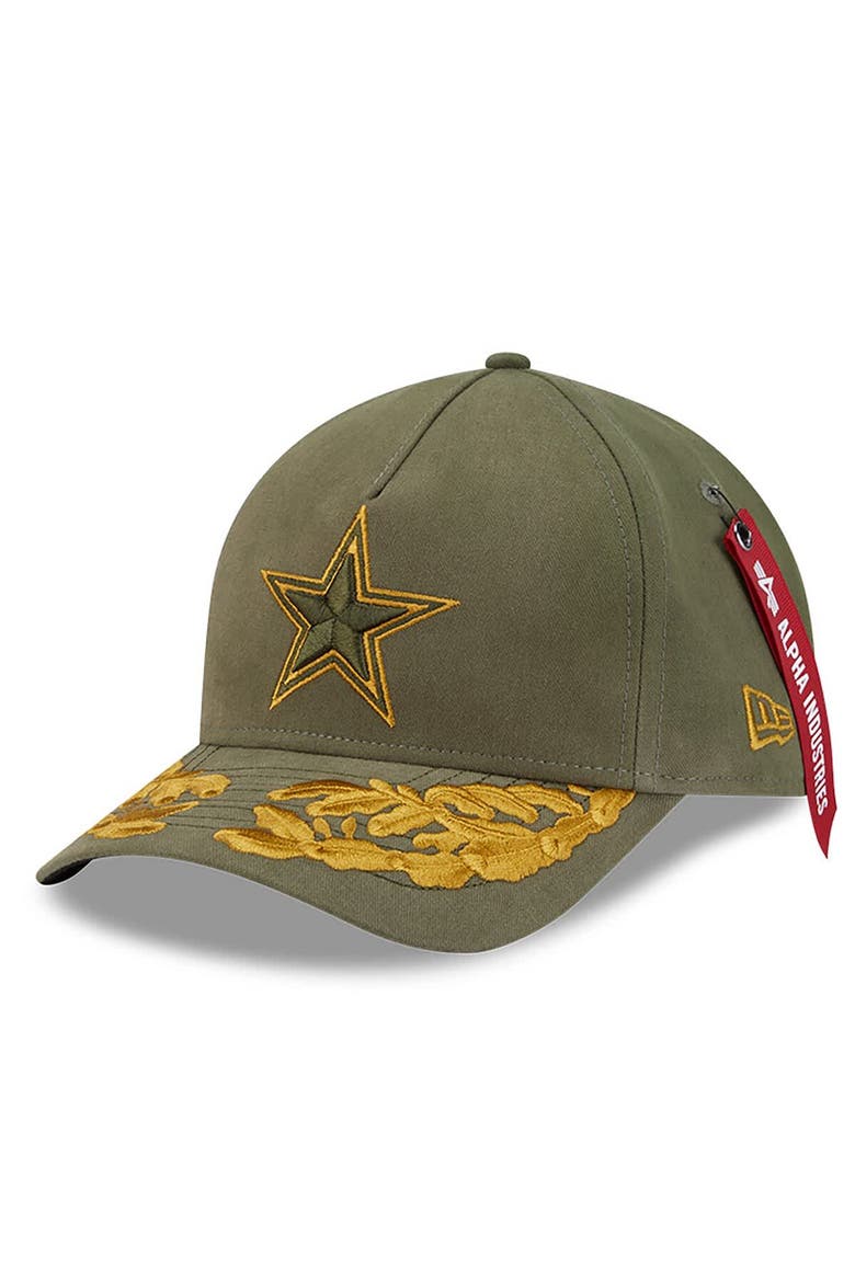 Men's New Era x Alpha Industries  Olive Dallas Cowboys A-Frame 9FORTY Adjustable Hat, Main, color, Olive