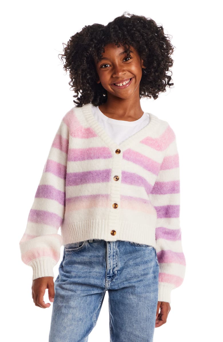 Andy & Evan Kids' Stripe Button Front Cardigan, Alternate, color, Multi Purple