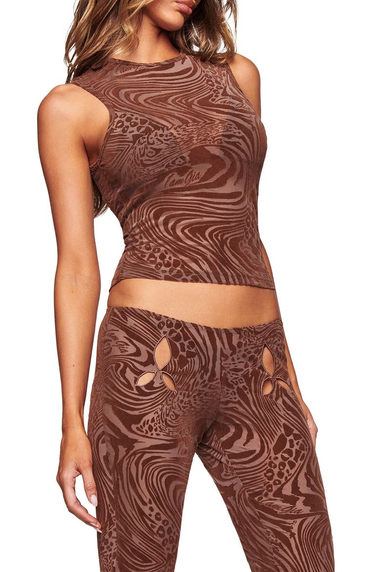 Amina Burnout Print Crop Tank, Alternate, color, CHOCOLATE BROWN