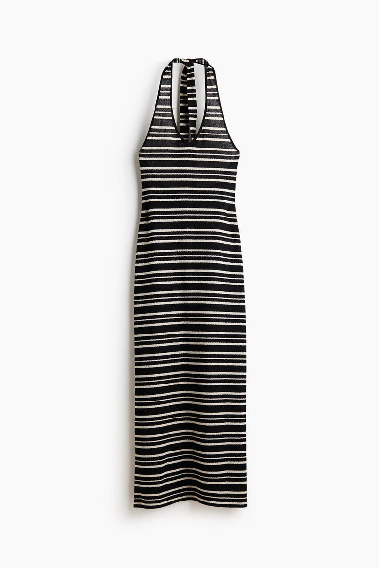 Knitted Halterneck Dress, Main, color, Black/striped