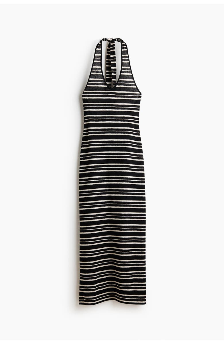 H&M Knitted Halterneck Dress, Main, color, Black/Striped