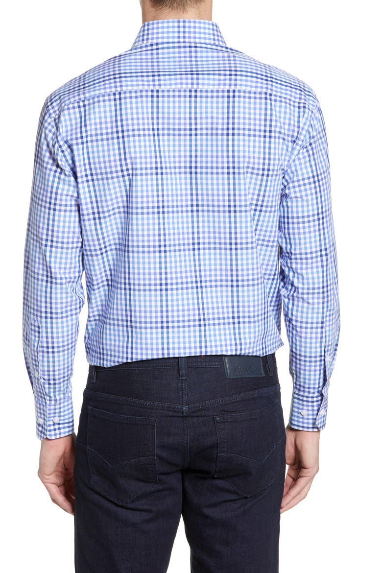 Trim Fit Check Dress Shirt, Alternate, color, BLUE