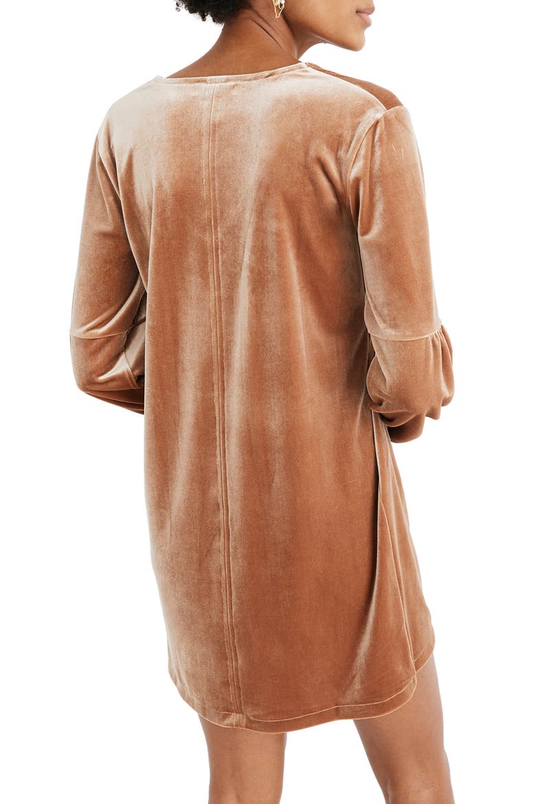 Balloon Sleeve Velvet Dress, Alternate, color, BURNT SIENNA