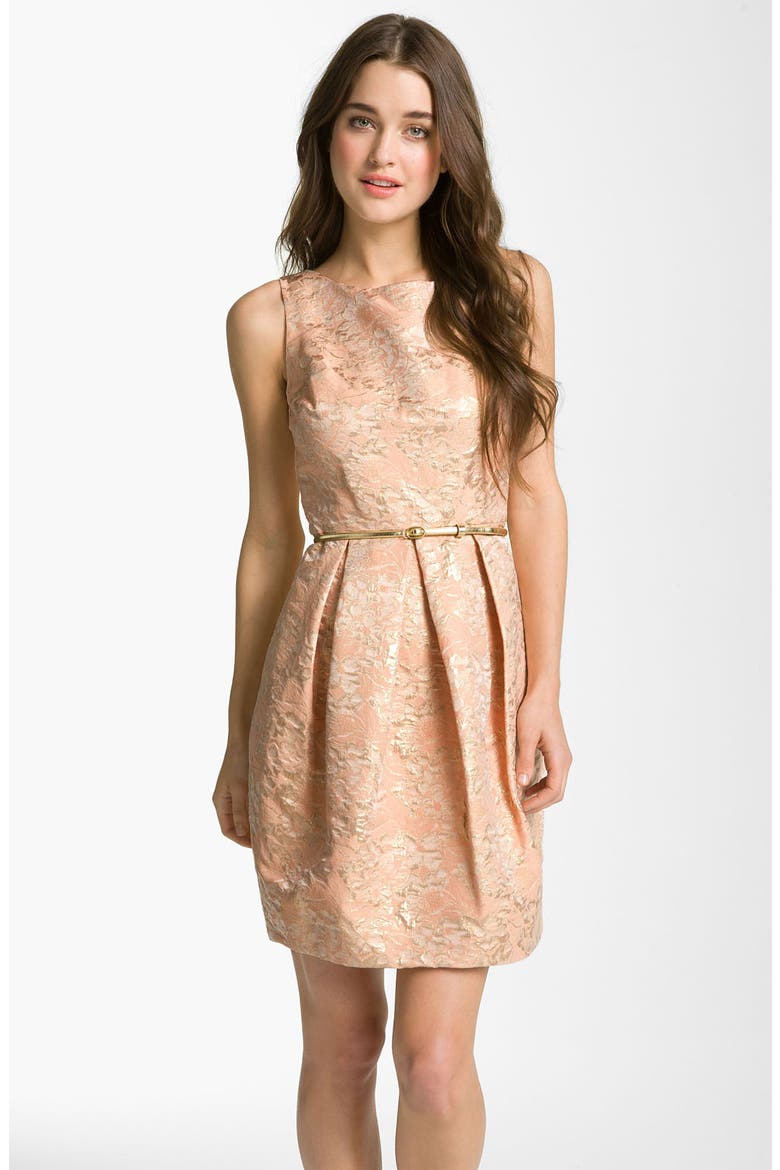Belted Cotton Jacquard Tulip Dress, Main, color, GOLD