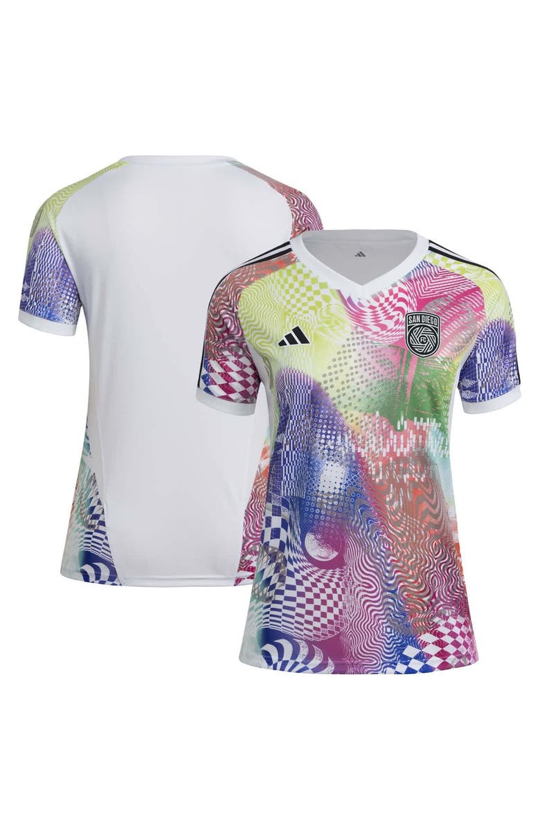 adidas Women's adidas White San Diego FC 2025 Pride Pre-Match Top, Main, color, 