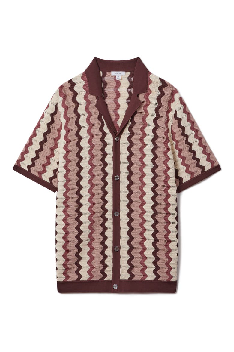 Summer Pointelle Zigzag Stripe Knit Button-Up Shirt, Alternate, color, ROSE MULTI