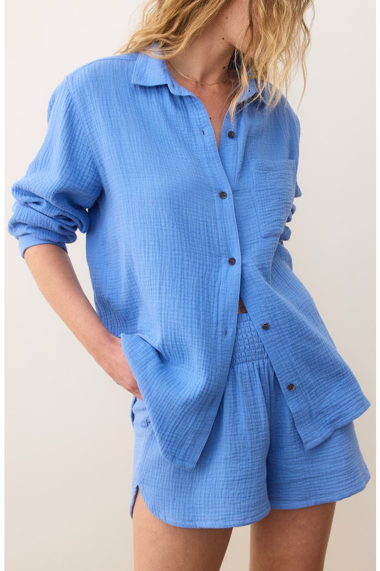 Jane Double Cloth Cotton Gauze Button-Up Shirt, Alternate, color, TIDE