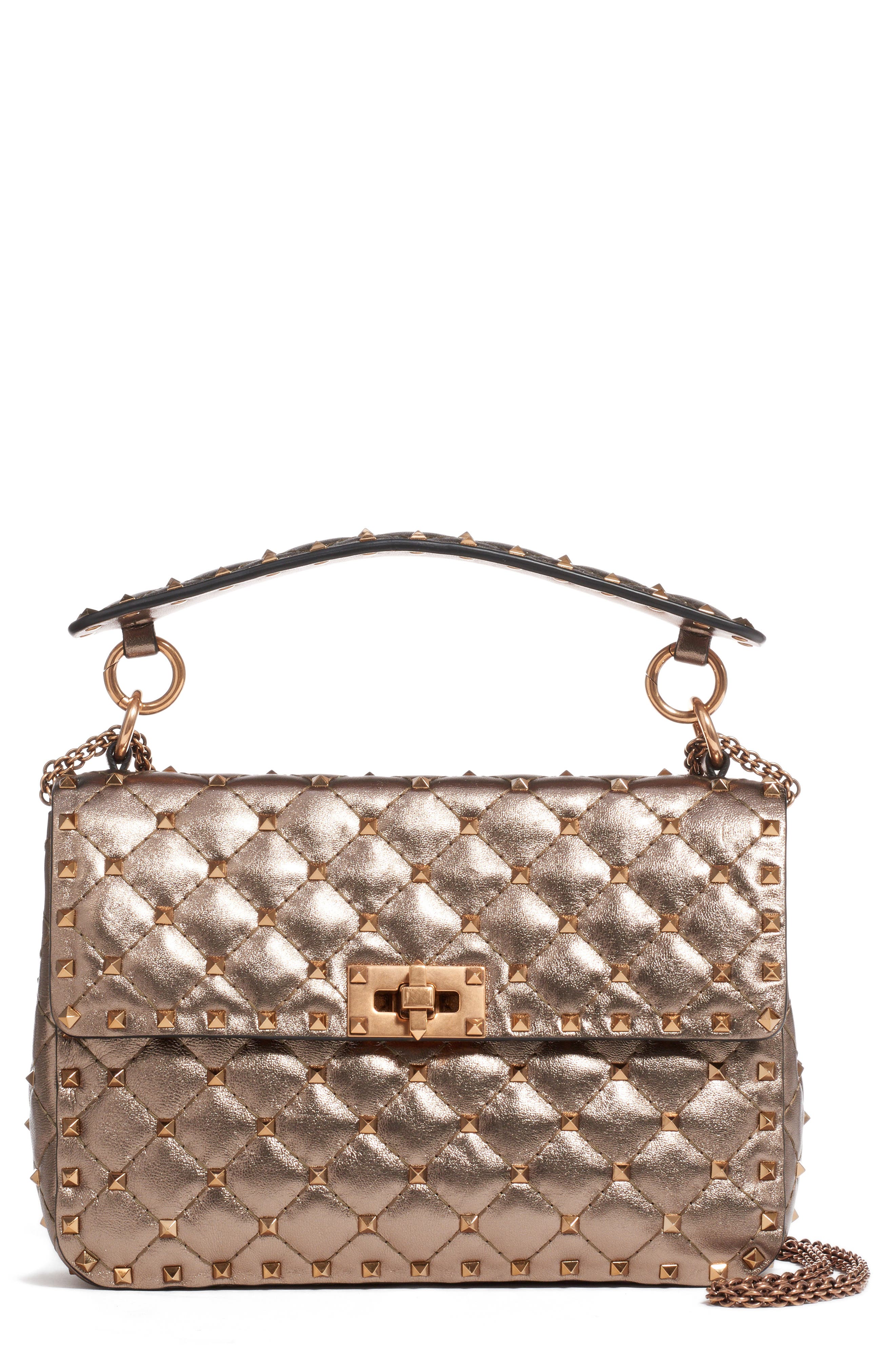 Valentino Garavani Medium Rockstud Spike Metallic Leather Shoulder Bag, Main, color, 