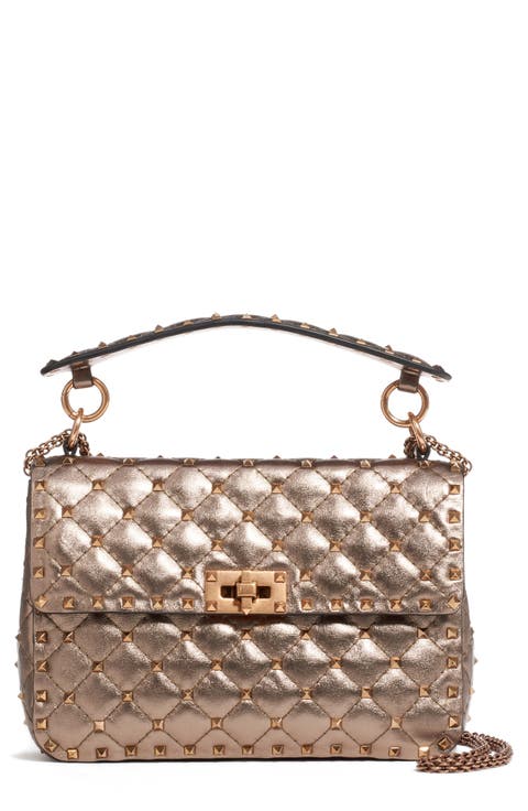 Medium Rockstud Spike Metallic Leather Shoulder Bag