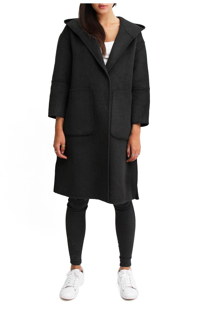 Belle & Bloom Walk This Way Wool Blend Oversized Coat, Main, color, Pure Black