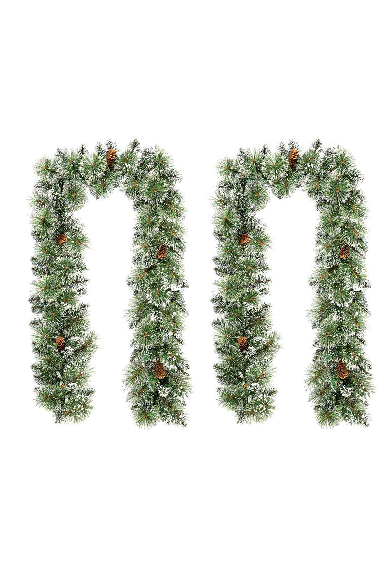 Set of 2 Frosted Christmas Garland with Lights and Timer, Alternate, color, Green