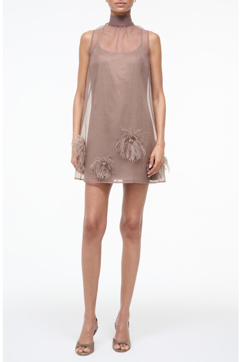Albee Feather Puff Sleeveless Minidress, Alternate, color, TRUFFLE