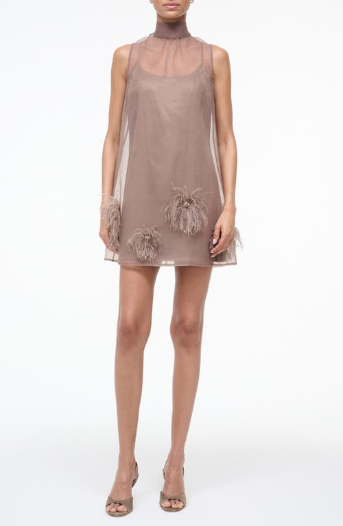 Staud Albee Feather Puff Sleeveless Minidress In Neutral
