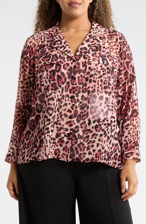 Long Sleeve Crop Utility Button-Up Shirt (Plus)