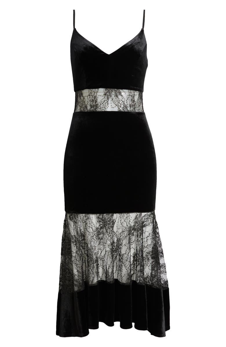 bebe Velvet & Lace Cocktail Midi Dress, Alternate, color,
