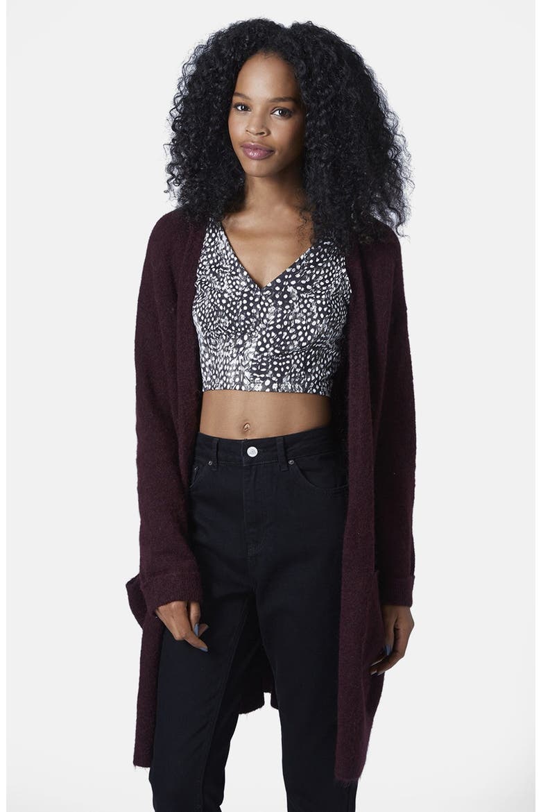 Slouchy Long Cardigan, Main, color, BERRY RED