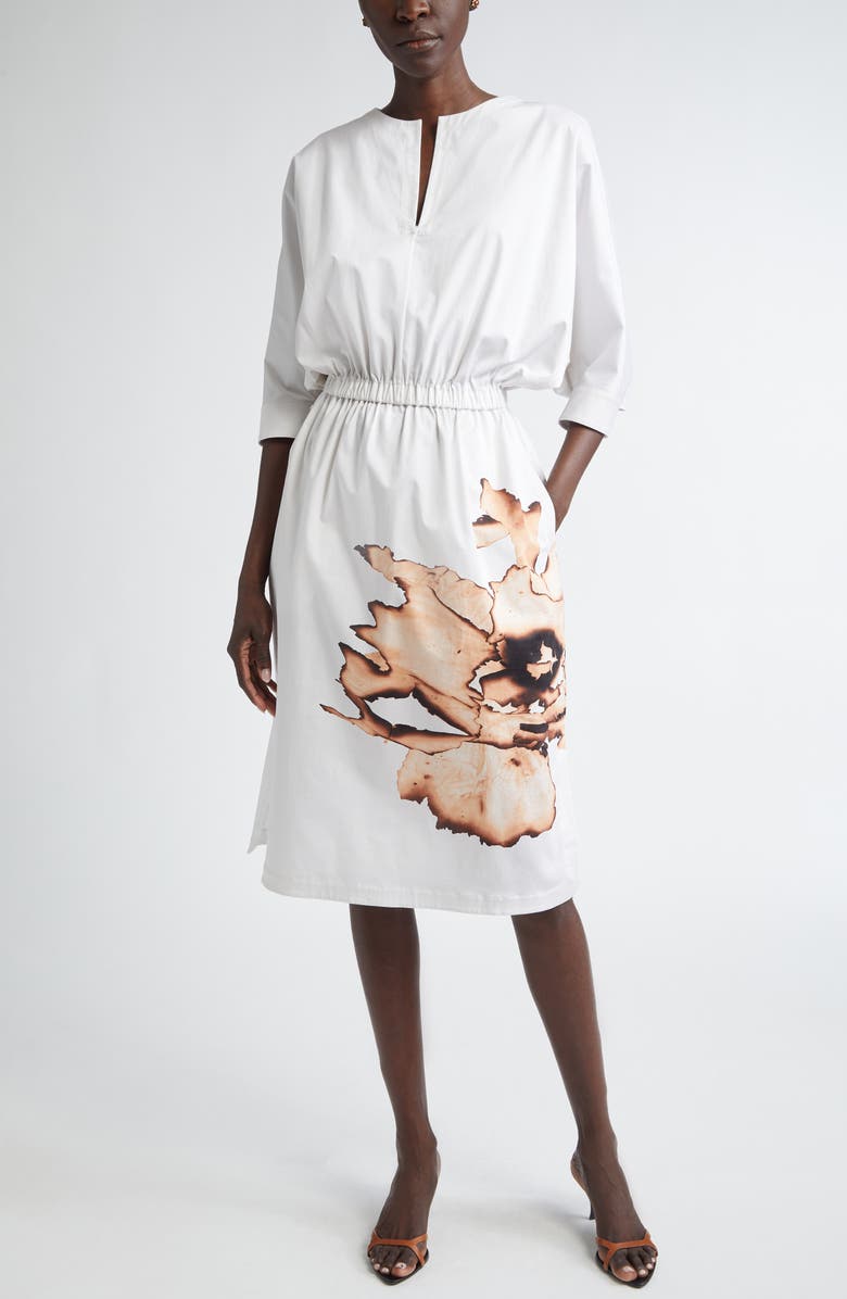 Jason Wu Collection Floral Print Dolman Sleeve Dress, Main, color, Chalk / Sand Multi